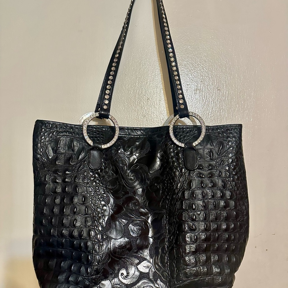 Raviani Black Embossed Leather Tote